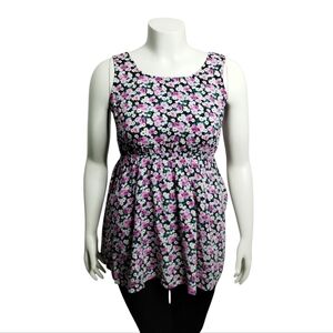 Y2K Forever21 Womens Floral Babydoll Empire Waist Flowy Top size L Romantic Boho